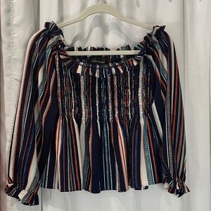 Chic Striped Blouse with Smocked Bodice